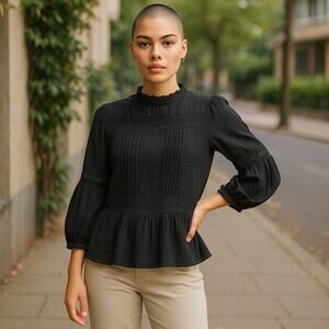 Zara Victorian Style Lace Long Sleeve Cotton Top Small Black